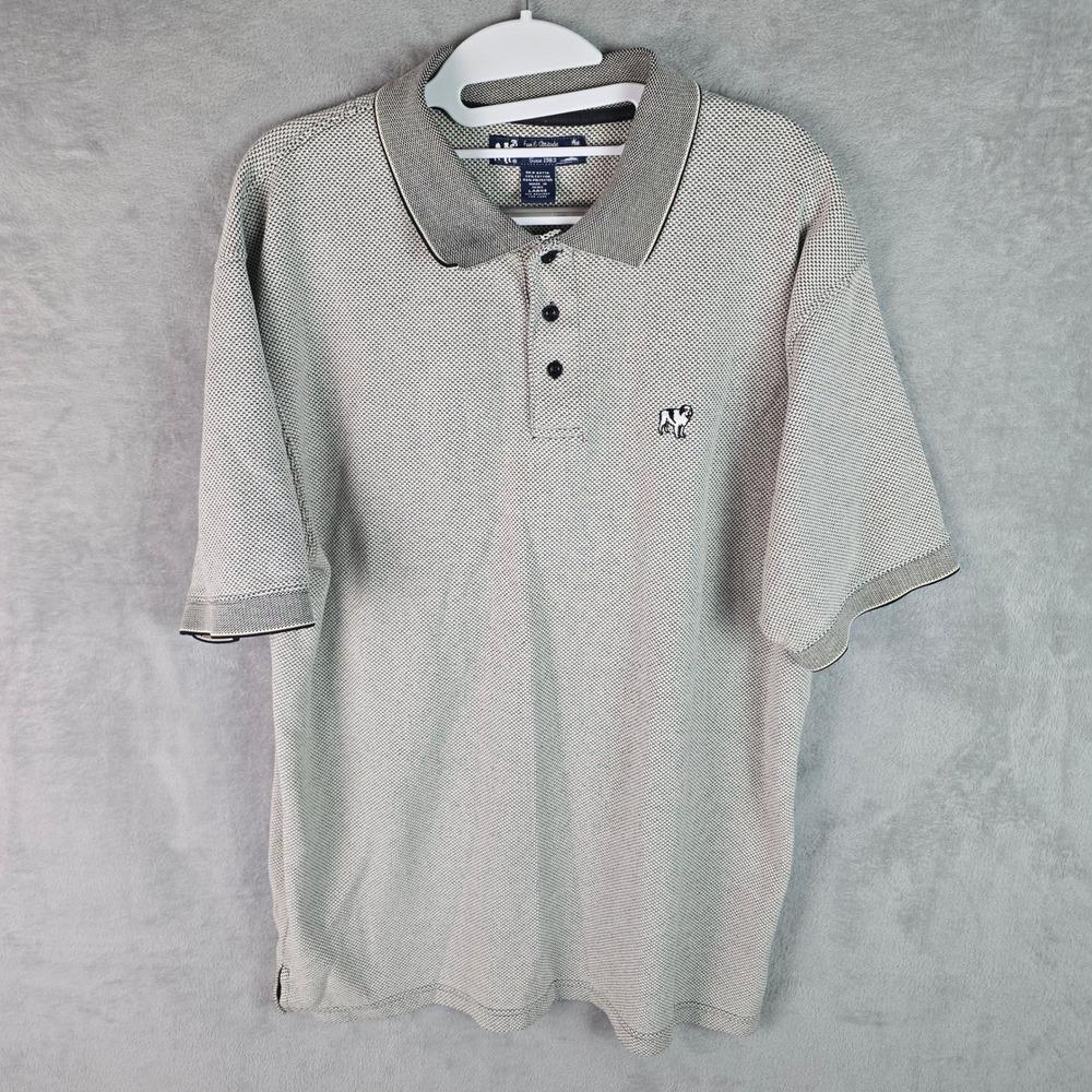 Big Dogs Mens Large Gray Textured Short Sleeve Tipped Polo Shirt Embroidered